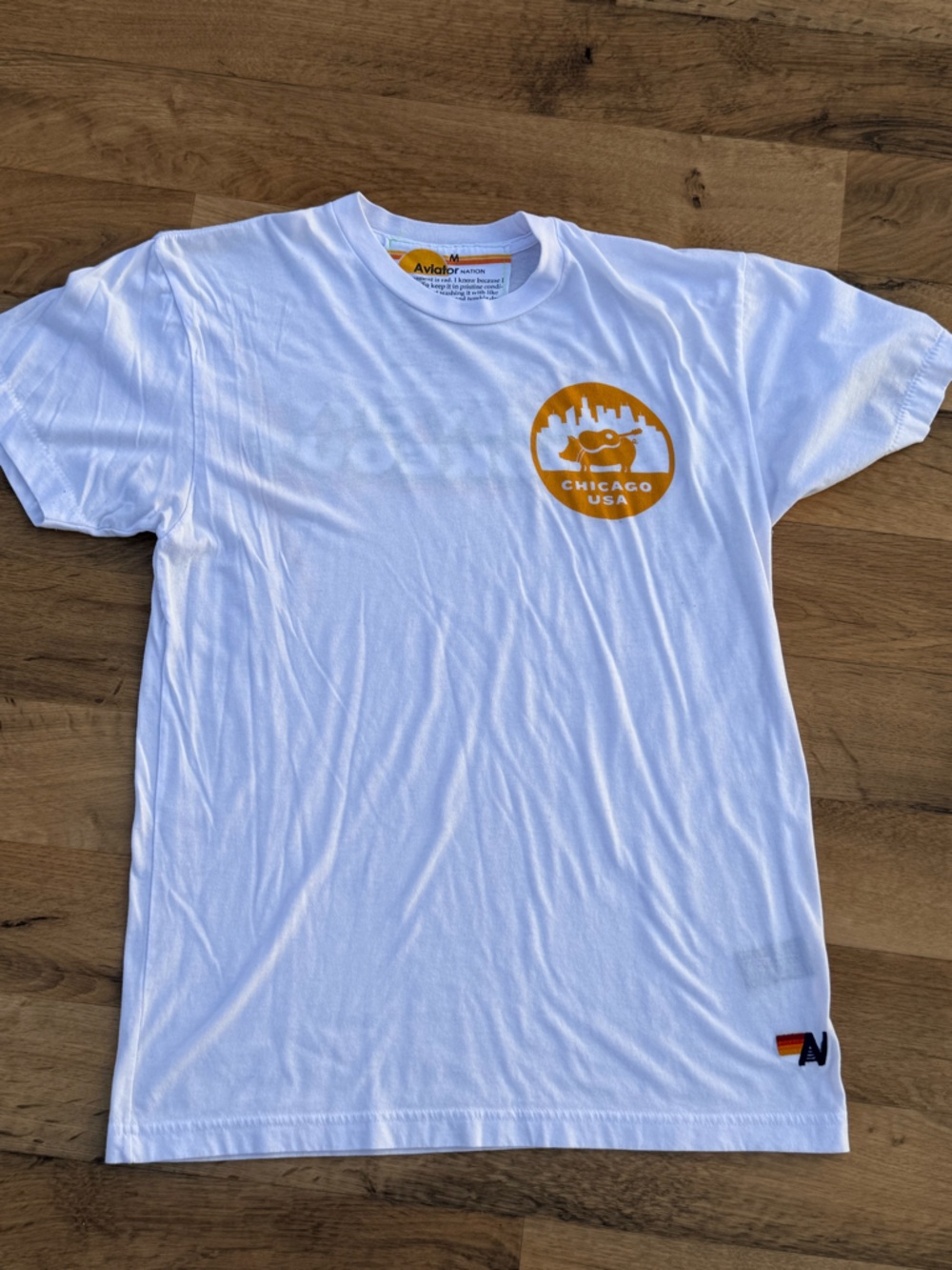 Aviator Nation White Tee with Orange Chicago USA Logo